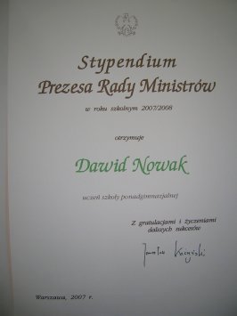 Dyplom dla Dawida Nowaka